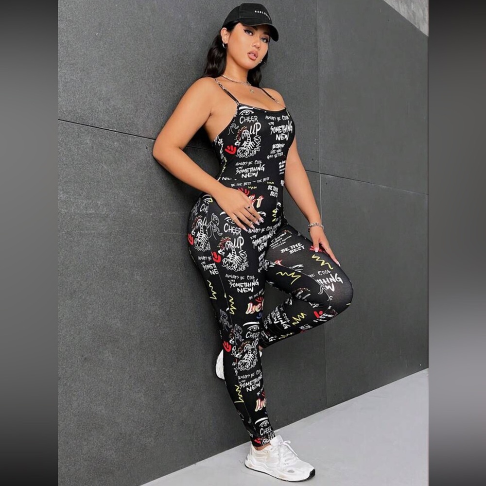 Sexy graffiti style full jumpsuit